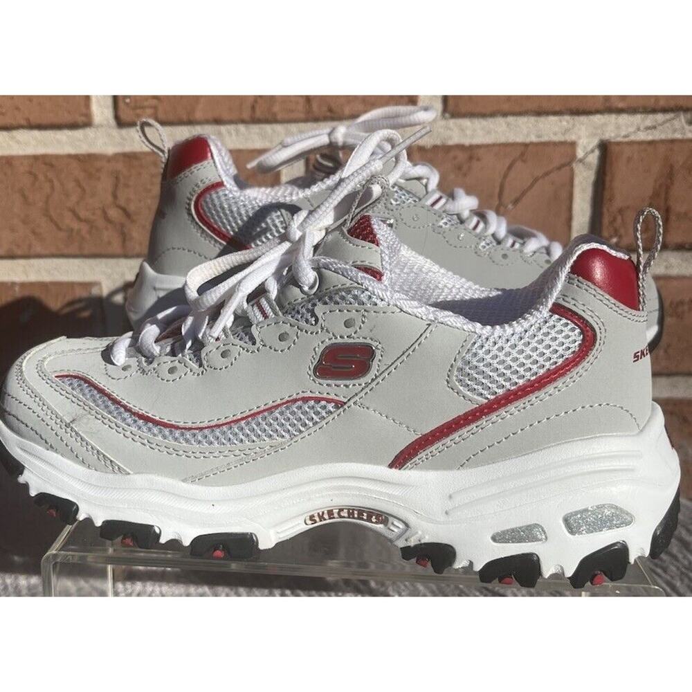 Women's Skechers Gray Red Athletic Sneaker Size 6.5